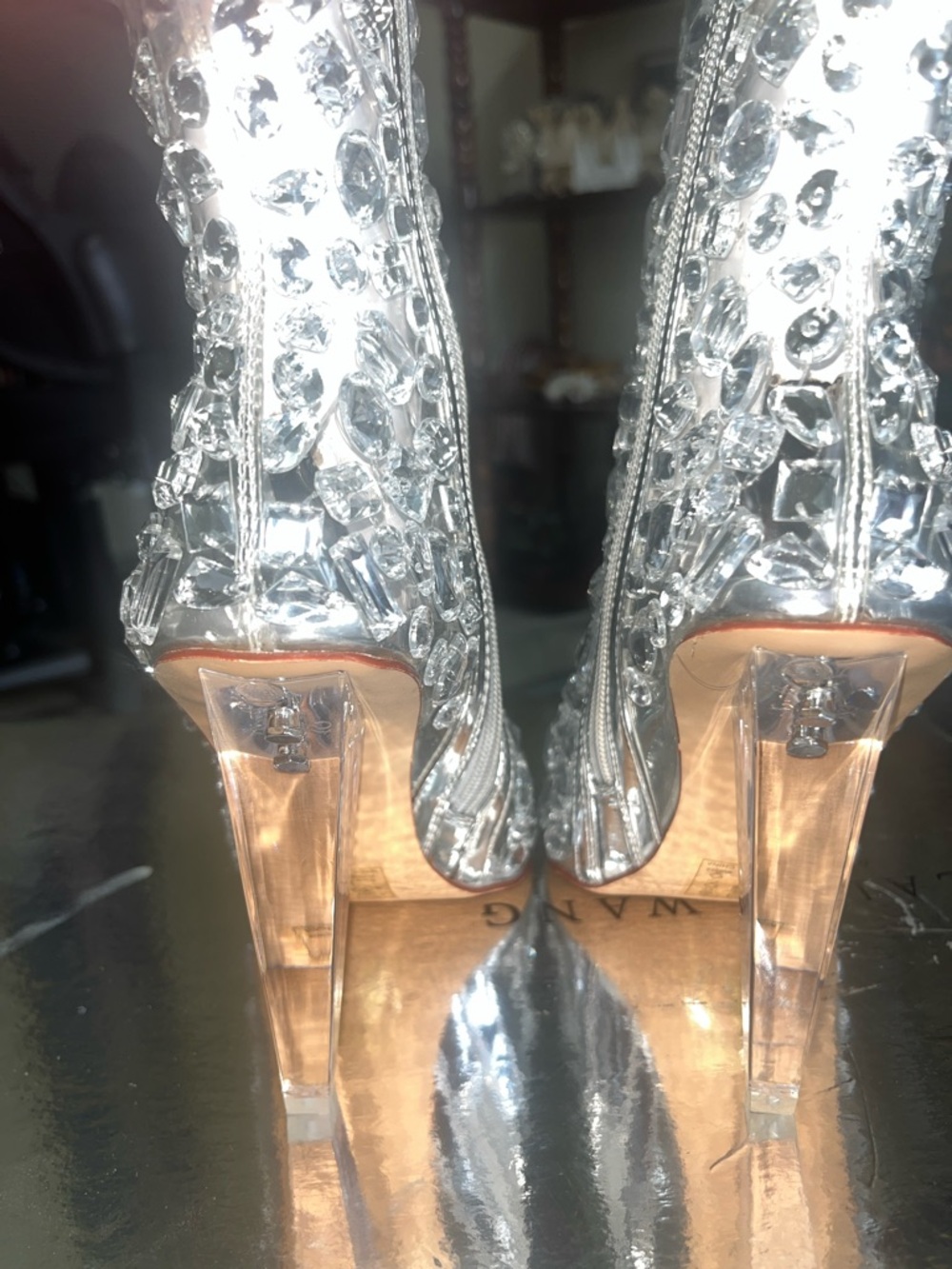 Brand New Crystal-Studded Silver Knee-High Boots - Picture 6 of 14